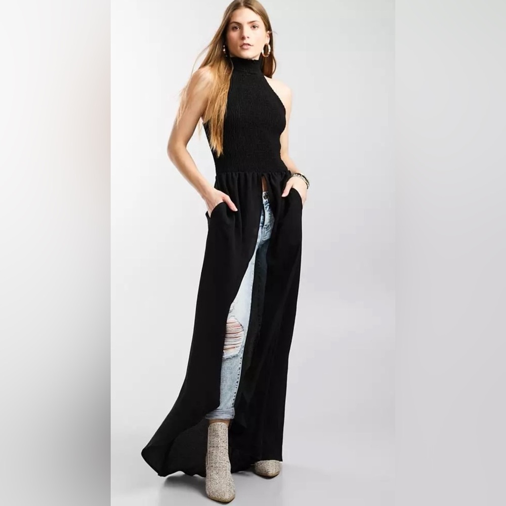Stilletto's Smocked Gauze Maxi Tank Top - Black - Size Small - NEW NWOT